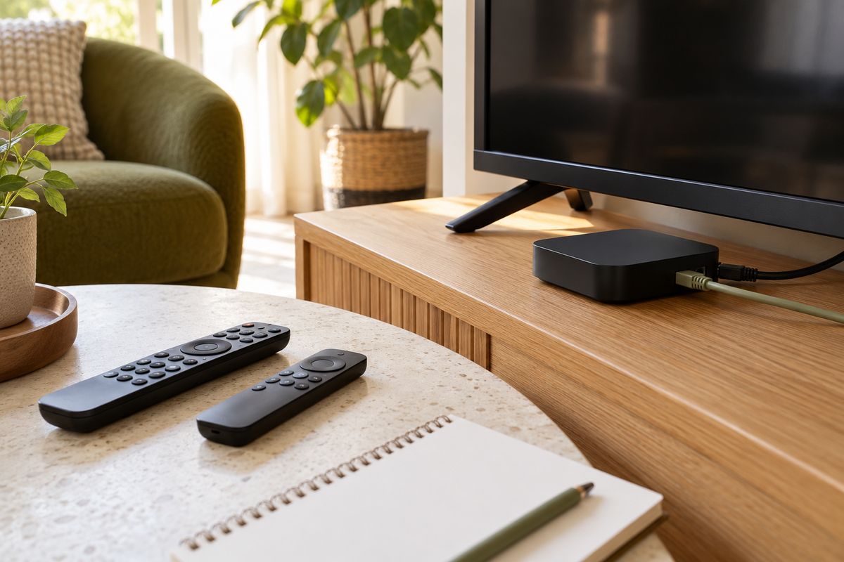 Afstandsbediening en netwerkaansluiting bij een neutrale televisieopstelling