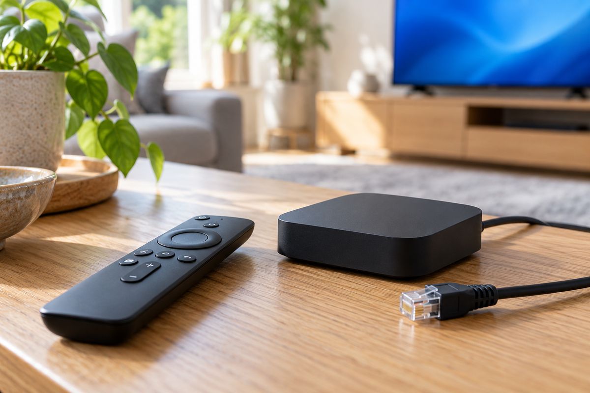 Afstandsbediening en netwerkaansluiting bij een neutrale televisieopstelling